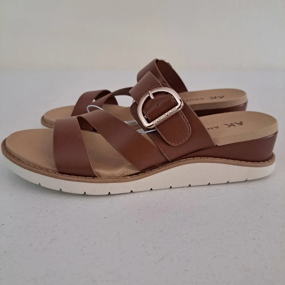 Anne Klein‎ AKLALASA Wedge Sandal Womens 7 Cognac New iFlex Platform 1242-629